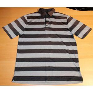 Mens Greg Norman Play Dry Short Sleeve Golf Polo Shirt Medium Black Gray Striped